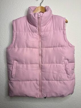 Women’s Pink Quilted Puffer Vest Size M Full Zip Sleeveless Adjustable Cinch Hem